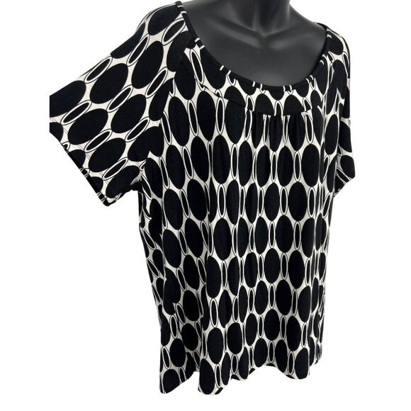 Jm Collection Women Black White Geometric Top Blouse Plus 1X Stretch Scoop New - Picture 5 of 8